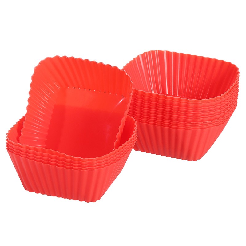 18Pcs Silicone Cupcake Baking Cups 2.8″ Square Muffins Liners Red