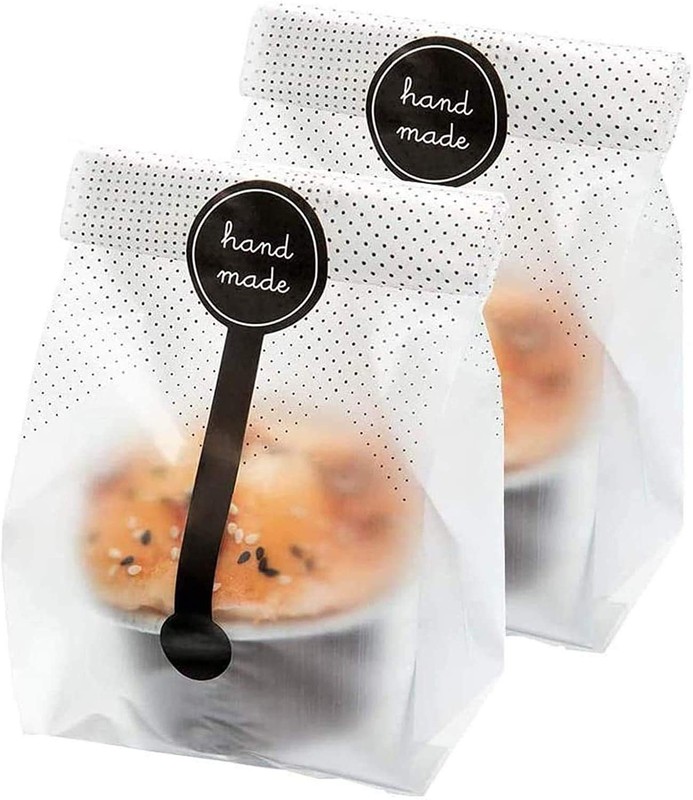 (200Pcs)100pcs Translucent Plastic Bags/Bakery Bags with 100pcs Hand made Sti...