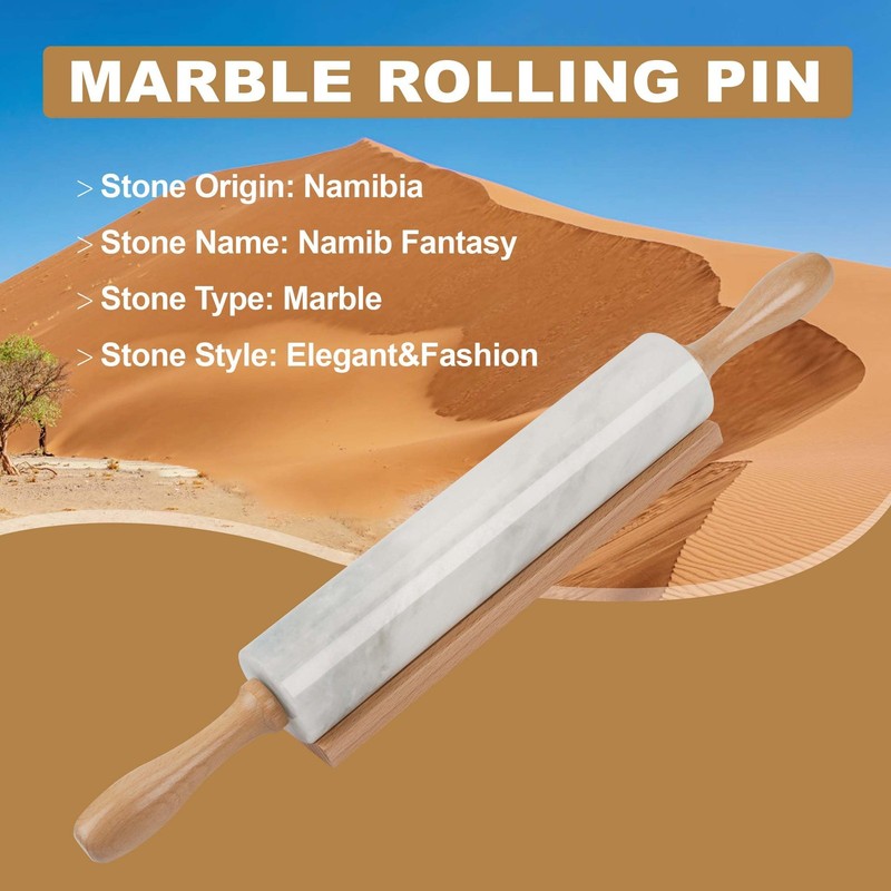 African Natural Marble Rolling Pin, Non-Stick Polished Dough Roller, Pasta, D... gallery