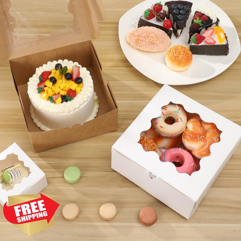 Momodelli 48pc Brown 4x4x2.5" Bakery Boxes with Window Treat Pastry Cookie gallery