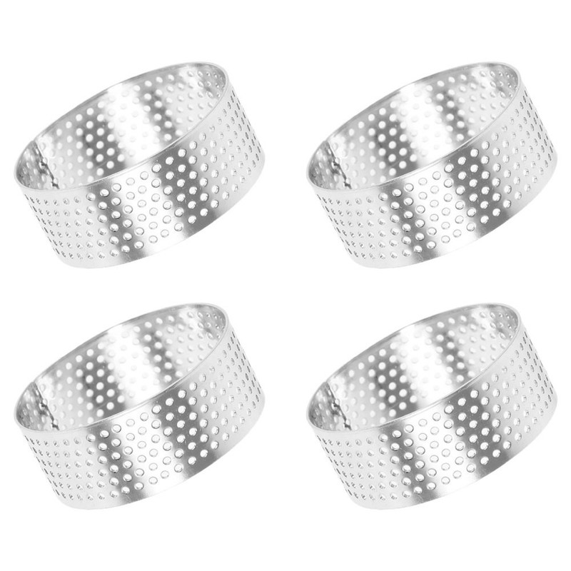 4pcs Stainless Steel Tart 1.97 Inch Perforated Cake Mousse - Round gallery