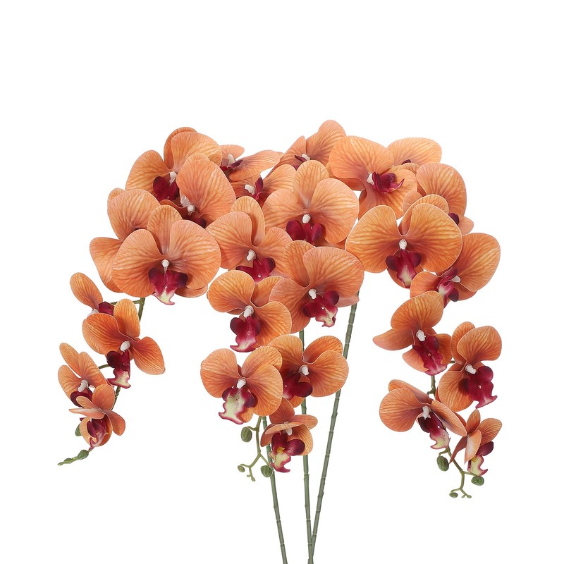 3Pcs 41″ 9 Heads Artificial Orchid Stems Faux Phalaenopsis, Drak Yellow