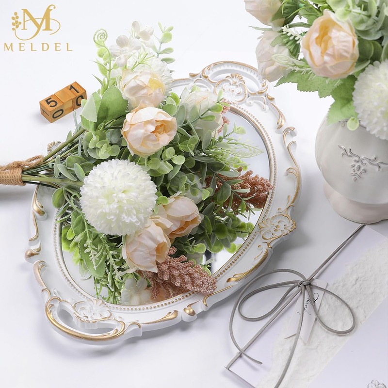 Meldel 3Pcs Rose Bouquet Light Champagne Artificial Flowers Peony Eucalyptus gallery