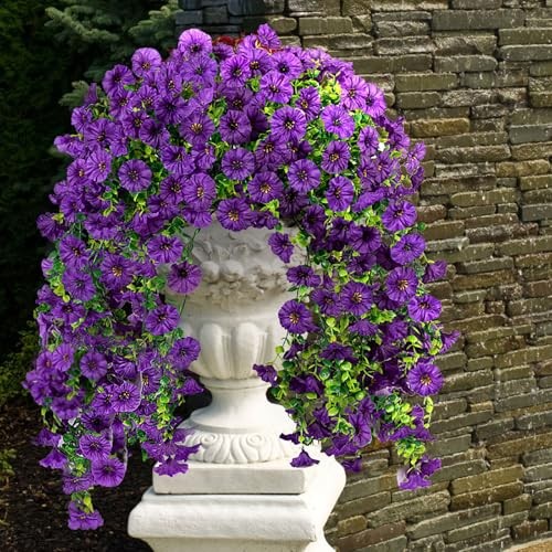 Fake Artificial Hanging Morning Glory Flowers for Outdoor Planters Dark Purple gallery
