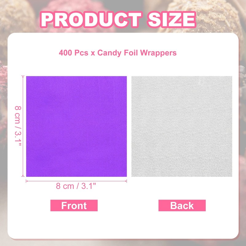 400 Pcs Candy Foil Wrapper, 3.1 x 3.1" Chocolate Wrapper, Purple (Orange Peel) gallery