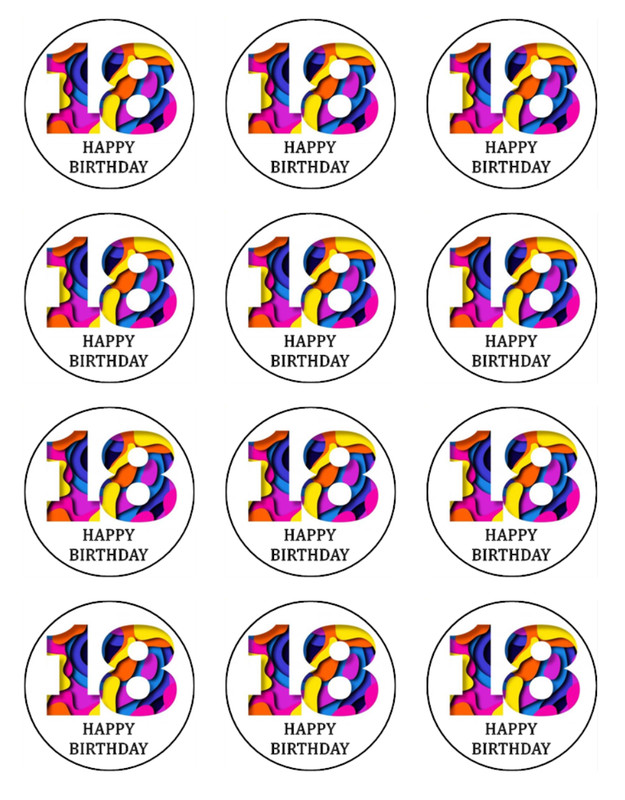 18th Birthday Edible Cupcake Toppers – Wafer Birthday Cake Party Decorations