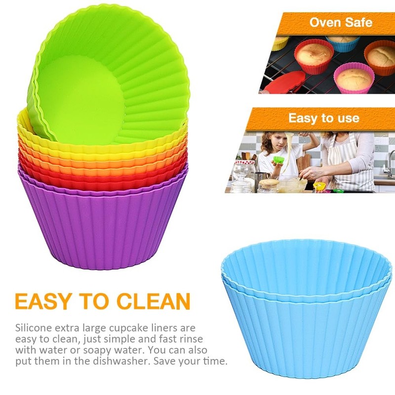 24 Pack Extra Large Silicone Cupcake Muffin Baking Cups Jumbo Liners Set gallery