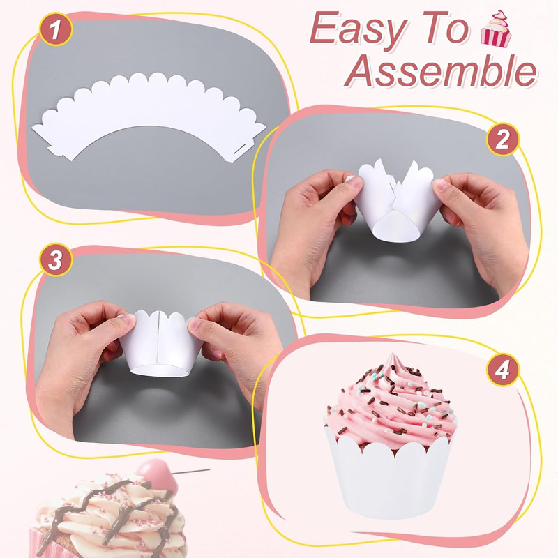 100-Pack Cupcake Wrappers, Wave Decoration Standard Baking Cups for Wedding/Birt gallery