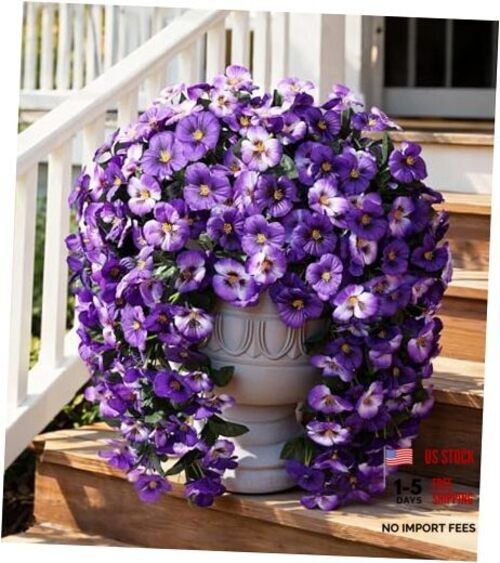 Artificial Flowers for Outdoors, 2pcs Faux Silk Pansies 2 Pcs Mix Purple