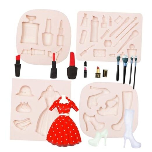 Makeup Silicone Molds, 4 Packs Heels Skirt Clothes Chocolate Molds for Girls