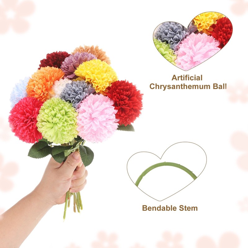 12pcs Artificial Chrysanthemum Ball Flower Faux Mum Flower Bouquet, Orange gallery