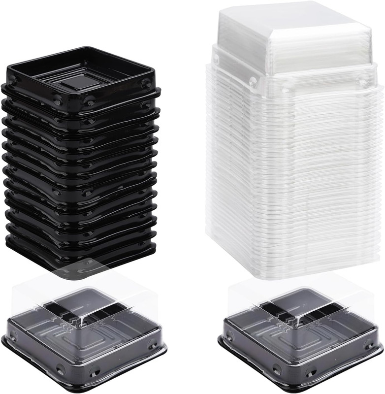 50 Pack black bottom Clear cover plastic mini cake box - muffin box - moon cake gallery