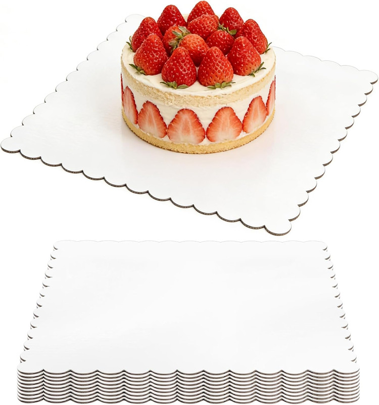 8 Pack 12×12 Inch White Square Cake Boards, Food-Grade Cardboard Wave Cake Board