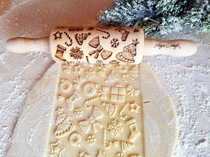 CHRISTMAS 3 Mini Embossed Rolling Pin Set Wooden Laser Engraved Textured gallery