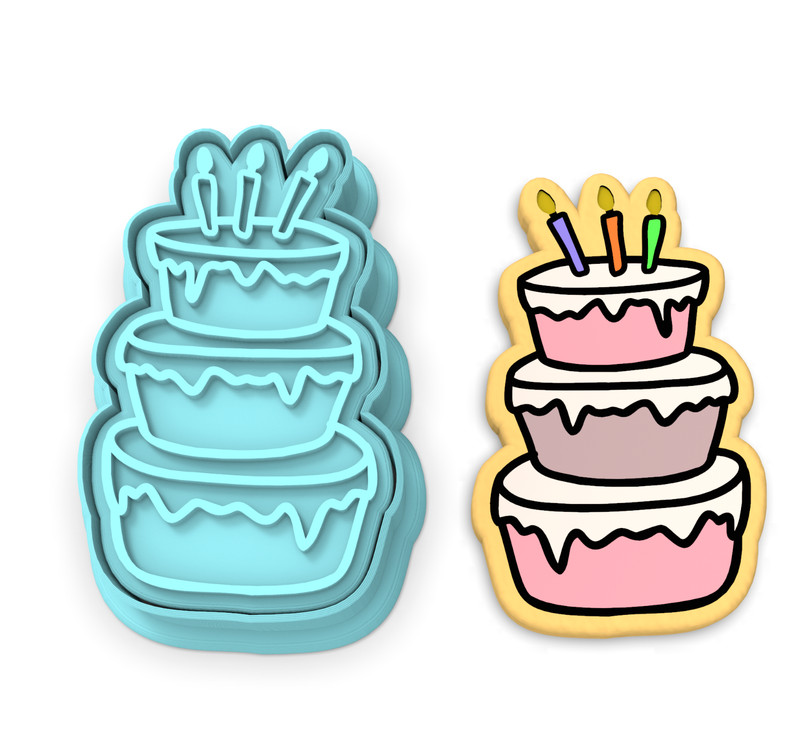 Birthday Cake Tier 3 Cookie Cutter & Stamp | Happy Birthday Cupcake Kid Child
