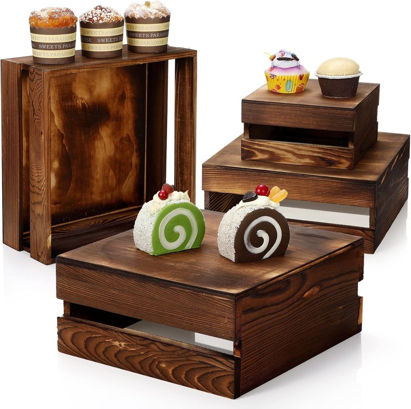 4 Pieces Wood Cupcake Display Stand Decorative Dessert Appetizer Cake Stand Wood