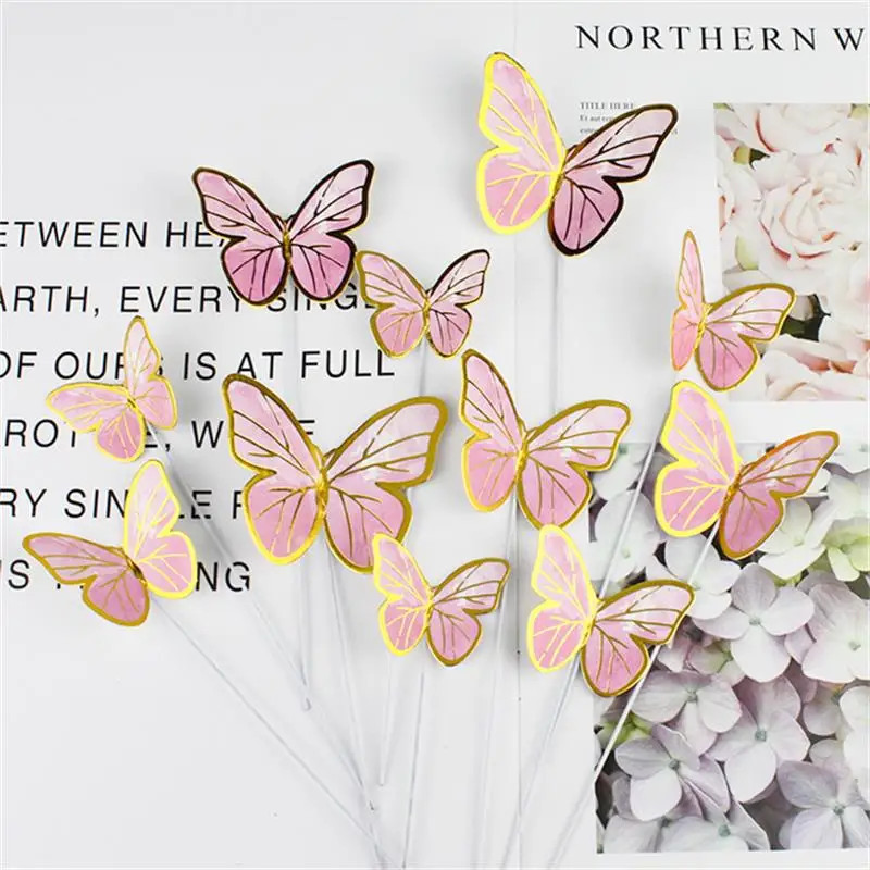 10Pcs Dessert Cake Decor Butterfly Stamping Gold Butterfly Cake Toppers Princess gallery