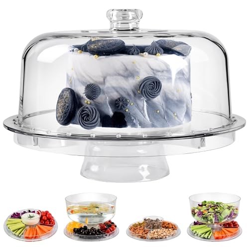 Cake Stand Acrylic Dome Cover 6-In-1 Multi-purpose Lid 12.2 Veggie Platter Salad