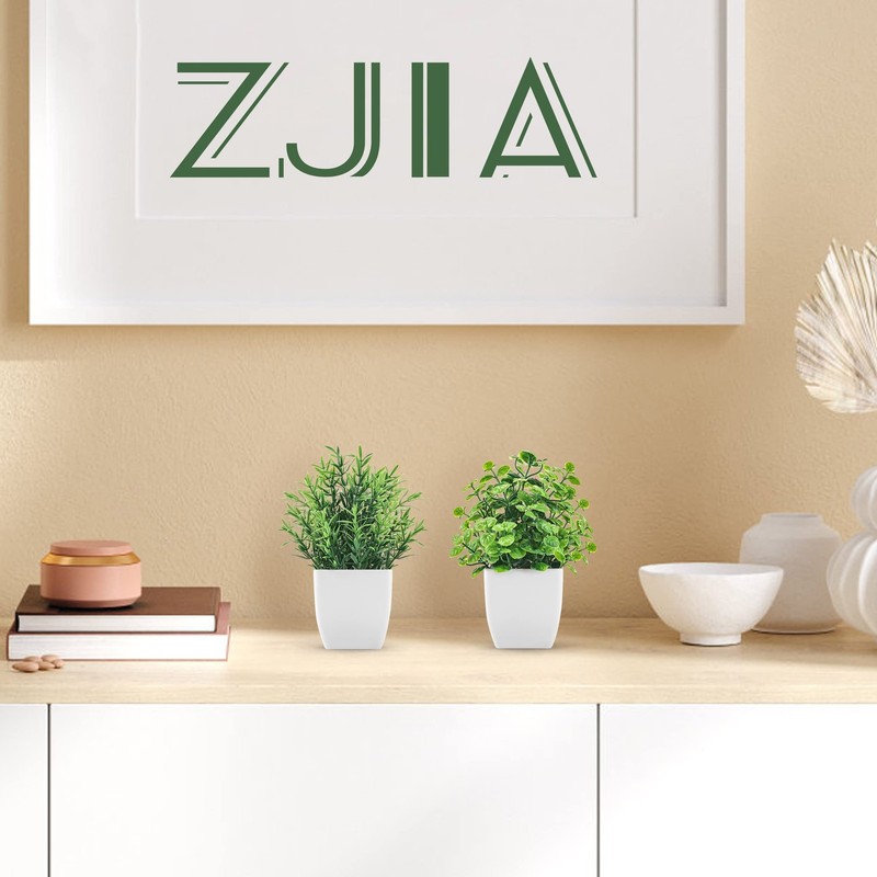 ZJIA 2 Pack Fake Plants Small Artificial 9.84 x 5.91 x 3.15 inches, Green gallery