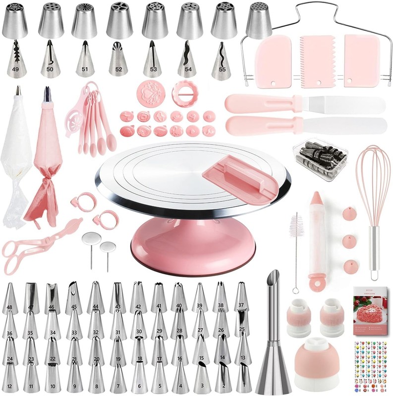 Ultimate Baking Essentials: 138 Pcs Cake Decorating Kit with Turntable & Bags gallery