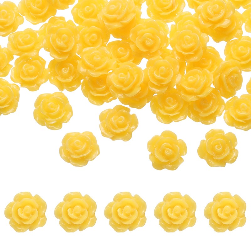 50Pcs Yellow Resin Rose Flower Beads 10mm Flatback Flower Charm