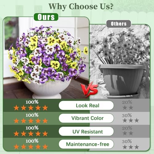 Look Real Artificial Flowers for Outdoors, 12 Bundles Yellow+white+purple gallery