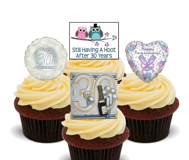 30th Anniversary Edible Cupcake Toppers, Stand-up Cake Decorations Pearl Wedding