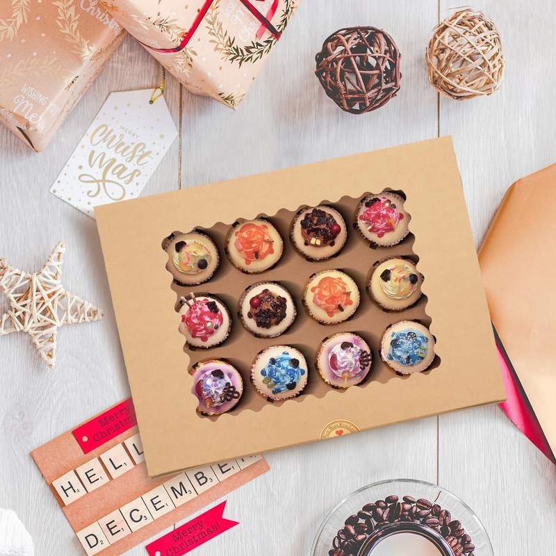 10-Set Cupcake Boxes, 13x10x3.6 inch Brown Cupcake Boxes 12 Count, Hold 12 St... gallery