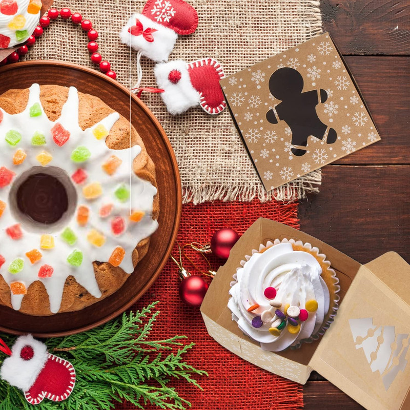 Christmas Brown Cardboard Bakery Boxes, 24 Pack 4"X 4"X 2.5" Mini Cookie Boxes w gallery