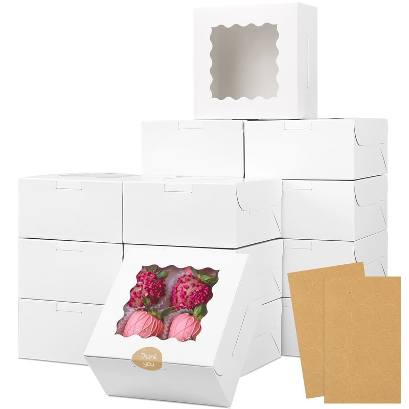 6x6x3 Inch Pastry Boxes, 30pcs Window Treat Containers, White