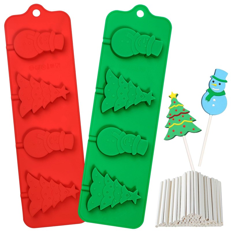 Christmas Lollipop Molds with Christmas Tree and Snowman Shapes Silicone Chri…