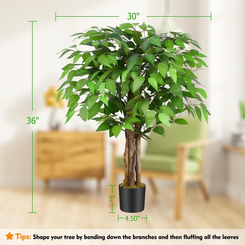 Keeplush 3Ft Ficus Artificial Trees Natural Curved Trunks 36 Tall Lush Faux gallery