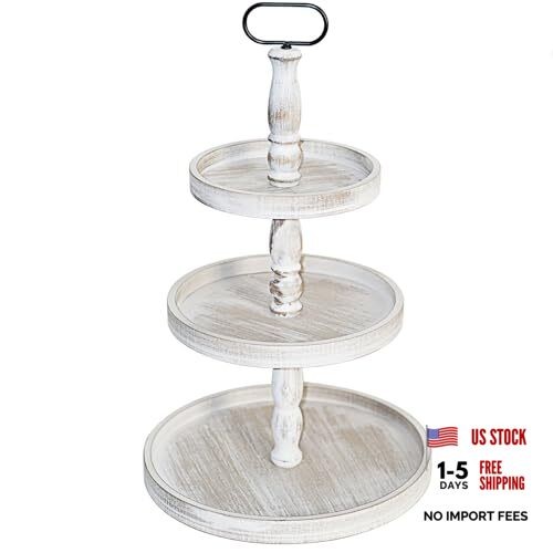 White Cupcake Stand – Three Tiered Tray Stand – Rustic 22″