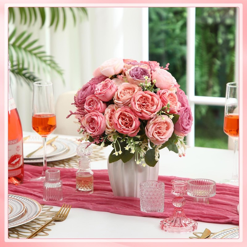 Geosar 16 Bundles Artificial Peonies Flowers Fake Silk Peony Bouquet Faux gallery