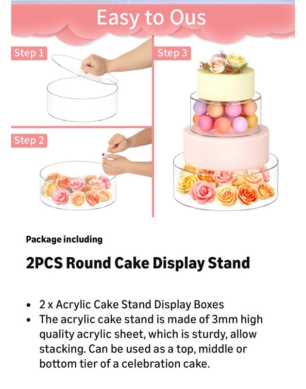 2 Pc Acrylic Fillable Cake Stand Riser Tier Round Cylinder Display Box gallery