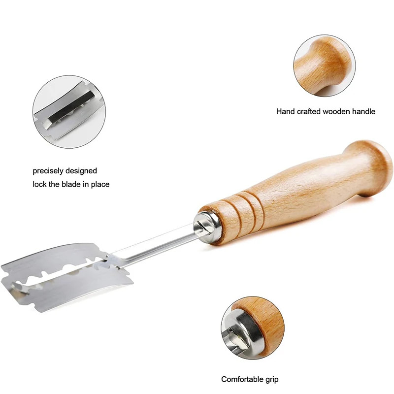 Premium Bread Lame Dough Scoring Tool with 5 Blades Wooden Handle gallery
