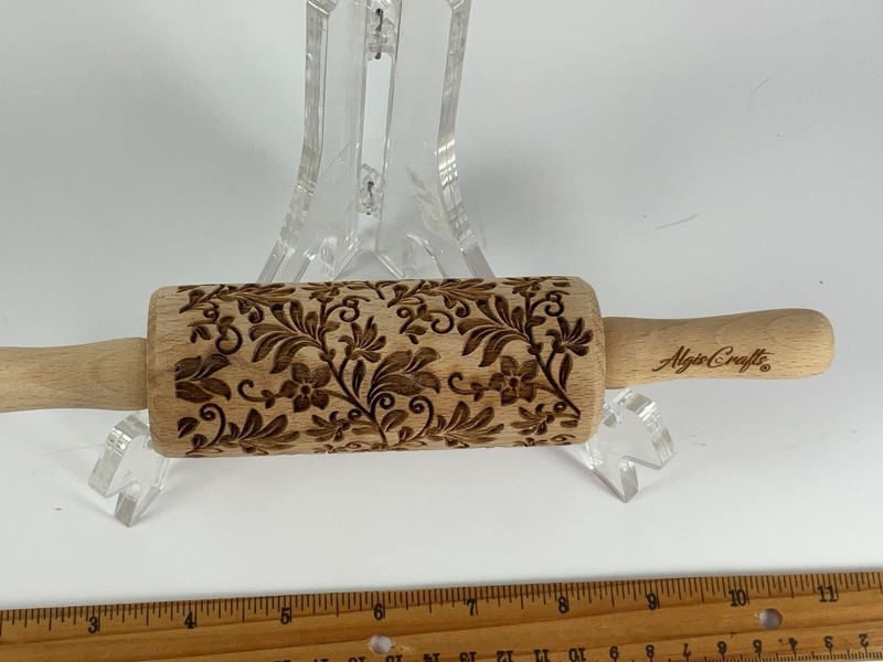 Algis Crafts 9” Textured Embossed Dough Rolling Pin Floral gallery