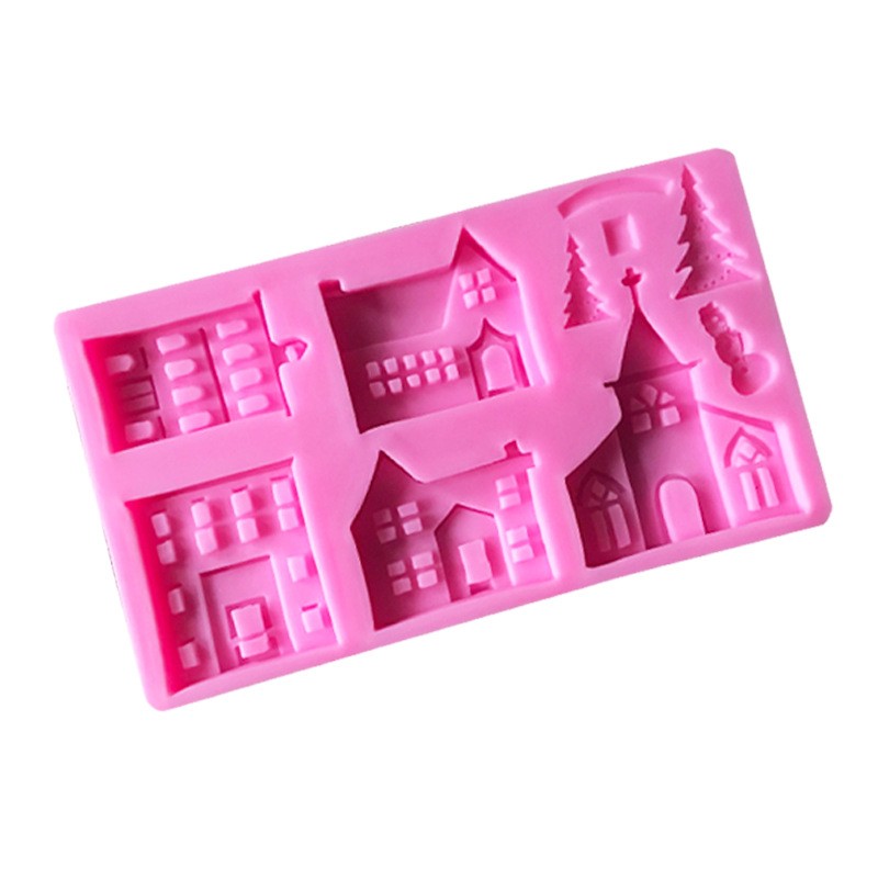 Sugarcraft Chocolate Baking Mould XMAS House Cake Mold Fondant Snowman Silicone