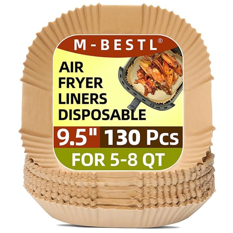 9.5 Inch Paper Air Fryer Liners Disposable,130 Pcs 9.5″Square-130pcs, Wood
