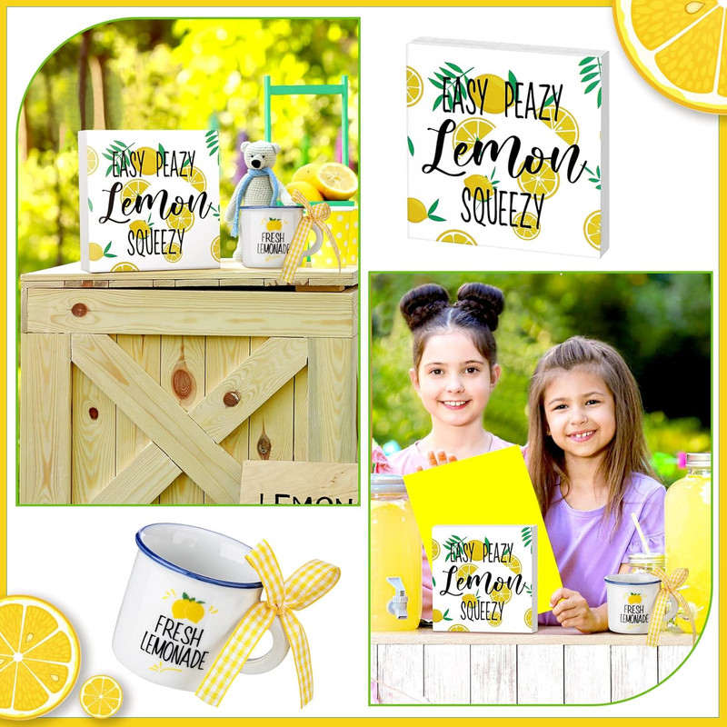 4 Pcs Lemon Tiered Tray Decor Fresh Lemonade Wooden Tier Decor Mini Rustic Woode gallery