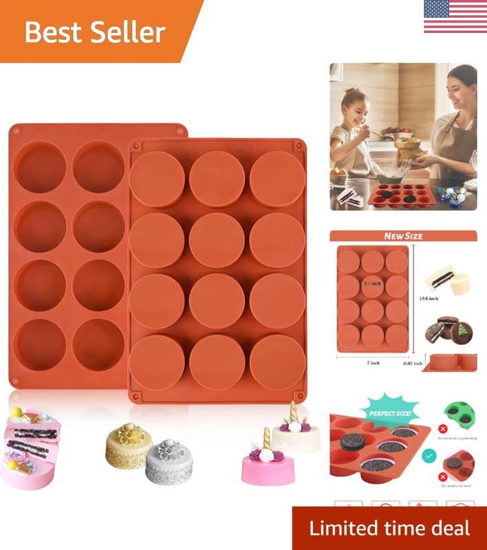 2 Pack Silicone Chocolate Cookie Molds – 12 Cavity 2.1″ Round Treats