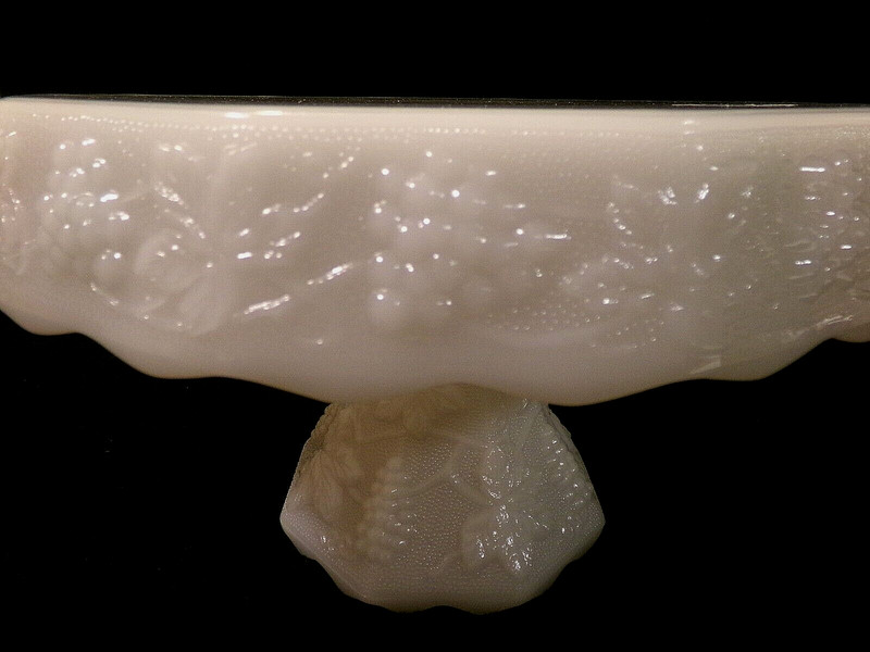 VINTAGE WESTMORELAND MILK GLASS PEDESTAL CAKE STAND - HARVEST GRAPES gallery