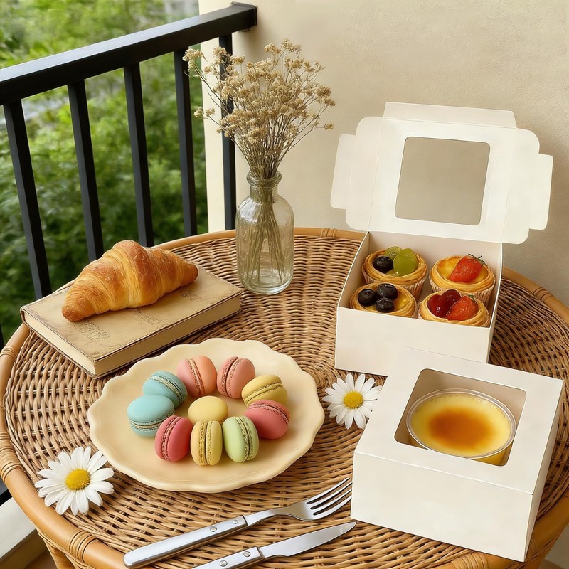 50 PCS Cupcake Boxes, 6.3 x 6.3 x3 Inch Cookie Boxes with Window, Kraft Paper... gallery