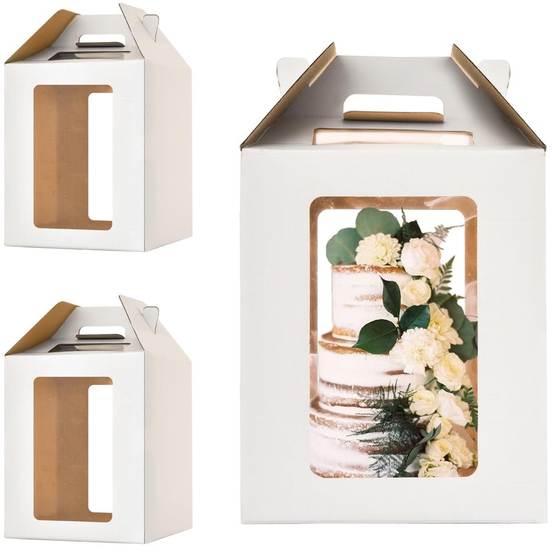 2 Pack 12x12x14 inch Tall Cake Boxes with Windows Large Tiered Cake Carrier