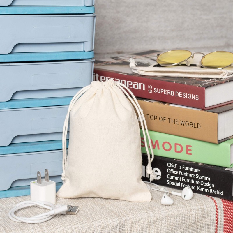 Cotton Muslin Drawstring Bags (5x7 Inch - 12-Pack) 100% Natural Unbleached Th... gallery