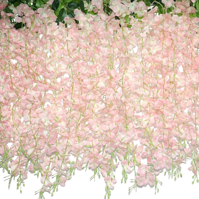 60 es Wisteria Hanging Flowers, Artificial Pink Wisteria