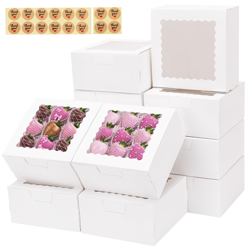 TOMNK 16pcs Cookie Boxes with Window, 6x6x3 Inches Bakery Boxes for Treats, C…