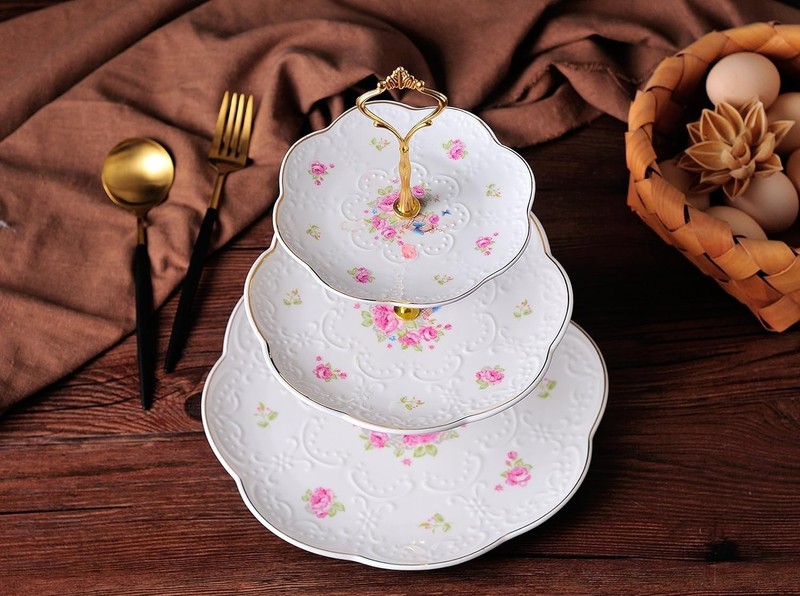 Exquisite Embossed 3-Tier Dessert Stand - Perfect for Tea Parties & Weddings gallery