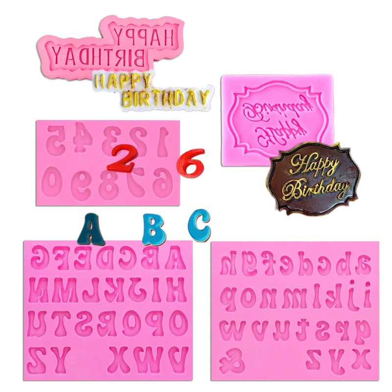 Muyulin Letter Chocolate Molds 5 Pack Fondant Molds Letter Silicone Happy Bir…