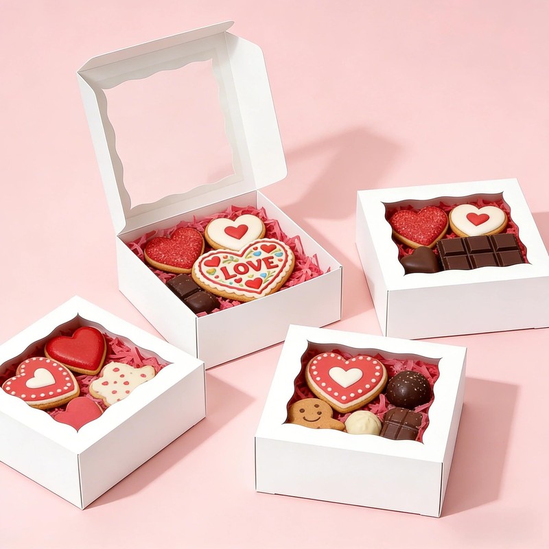 100 Pack Cookie Boxes 4x4x2 Inch Bakery Boxes with window Treat Box Chocolate... gallery